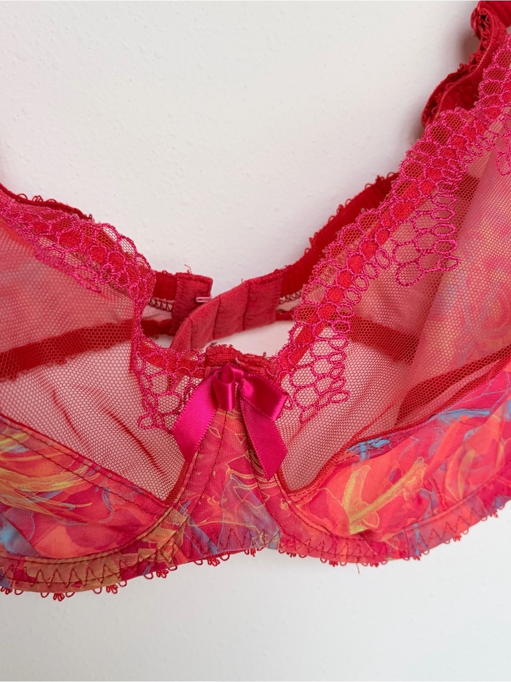 Freya Red Tropics Underwire Plunge Paradise Bra 34FF Plunge Balcony Semi Sheer - Picture 4 of 8